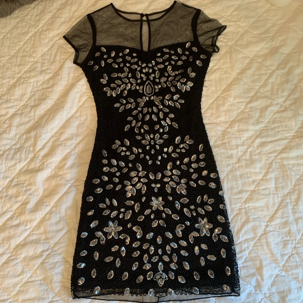 Gianni Bini Black and Silver Beaded Dress